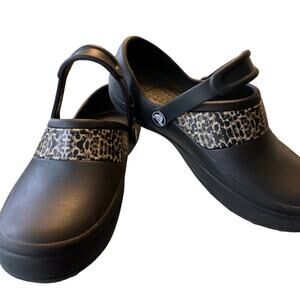 Crocs Women's Size 6 Bayaband Clog Black Leopard Print Design Everyday Sandal